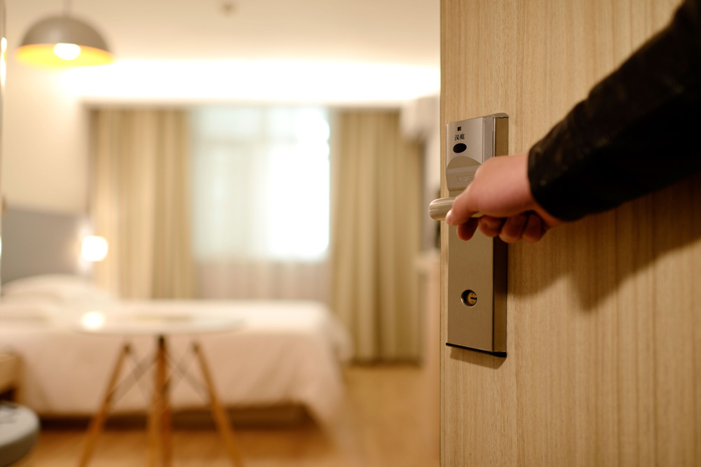 Entering hotel room