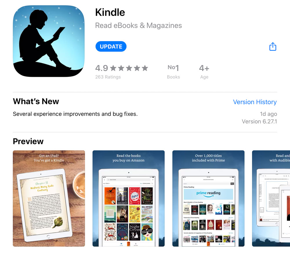 Kindle app for mobile and tablet