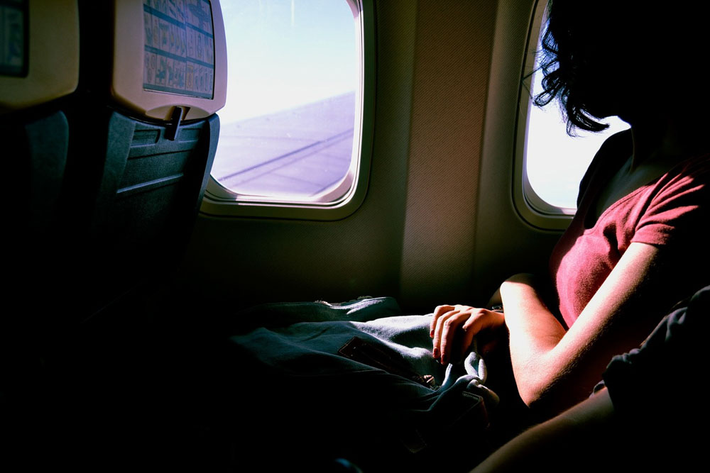 Woman on airplane