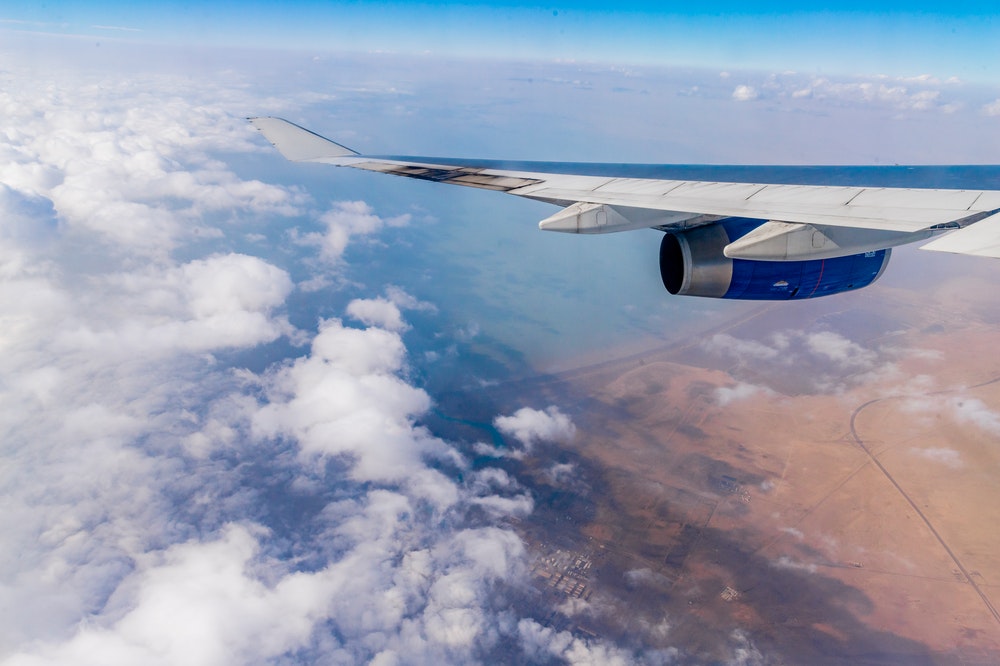 Flying over mountainous region