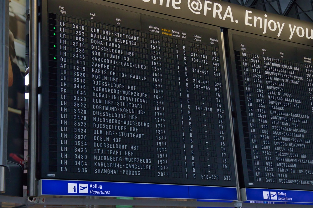 Flight information screens at the airport