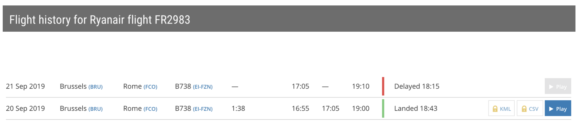 Flight history - Ryanair flight