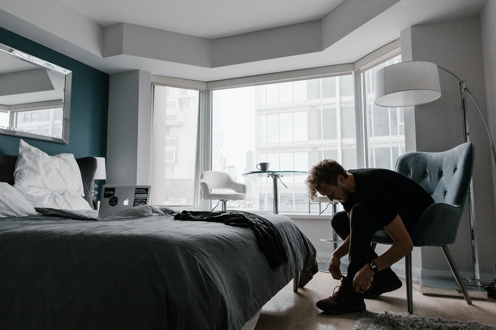 Man in a hotel room