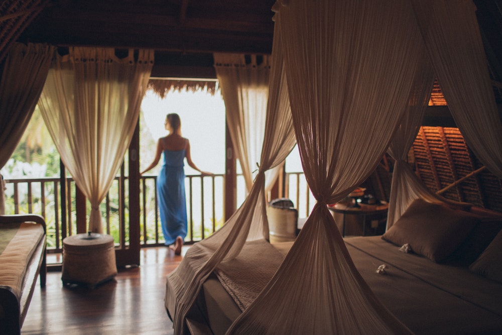 Woman on a balcony in hotel
